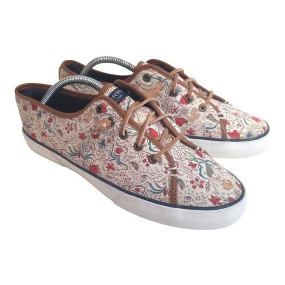 Sperry Seacoast Floral Canvas Lace Up Sneakers Shoes Women White Print Size 10 M